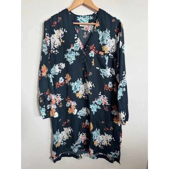 Nordstrom Womens Lingerie Sleep Dress Size Medium Satin Floral Long Sleeve - Picture 1 of 7